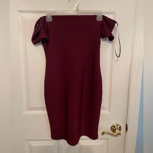 Forever 21 Burgundy Knit Dress Off Shoulder Back Zipper NWT